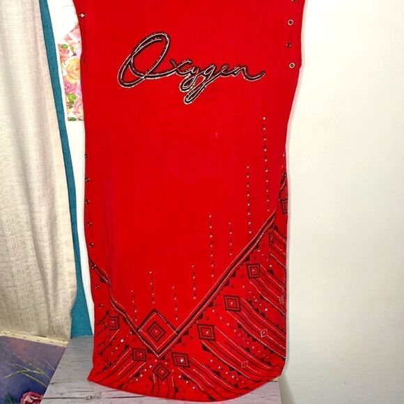 🌷OXYGEN🌷RED Rhinestone Beaded Short Sleeve Dress - Picture 12 of 13